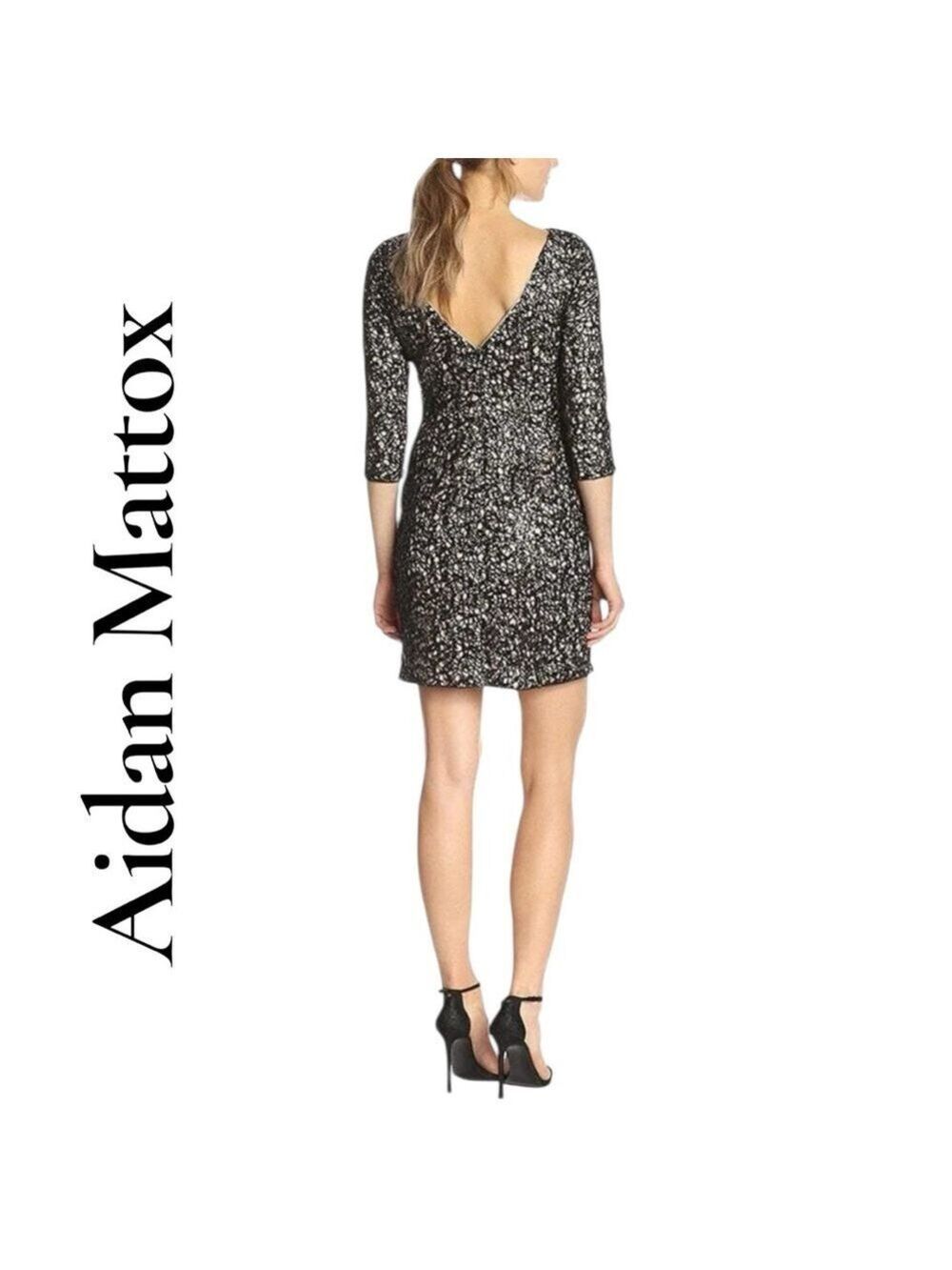 Aidan Maddox-Size 14 Black/Nude Sequined Mini Cocktail Dress. Back zip. Like new - Picture 2 of 15
